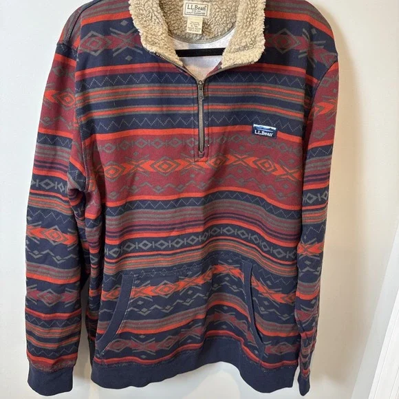 L.L.Bean Half-zip Men'sNavajo Aztec Mens 512319 Sherpa Collar Sweater Size XLT